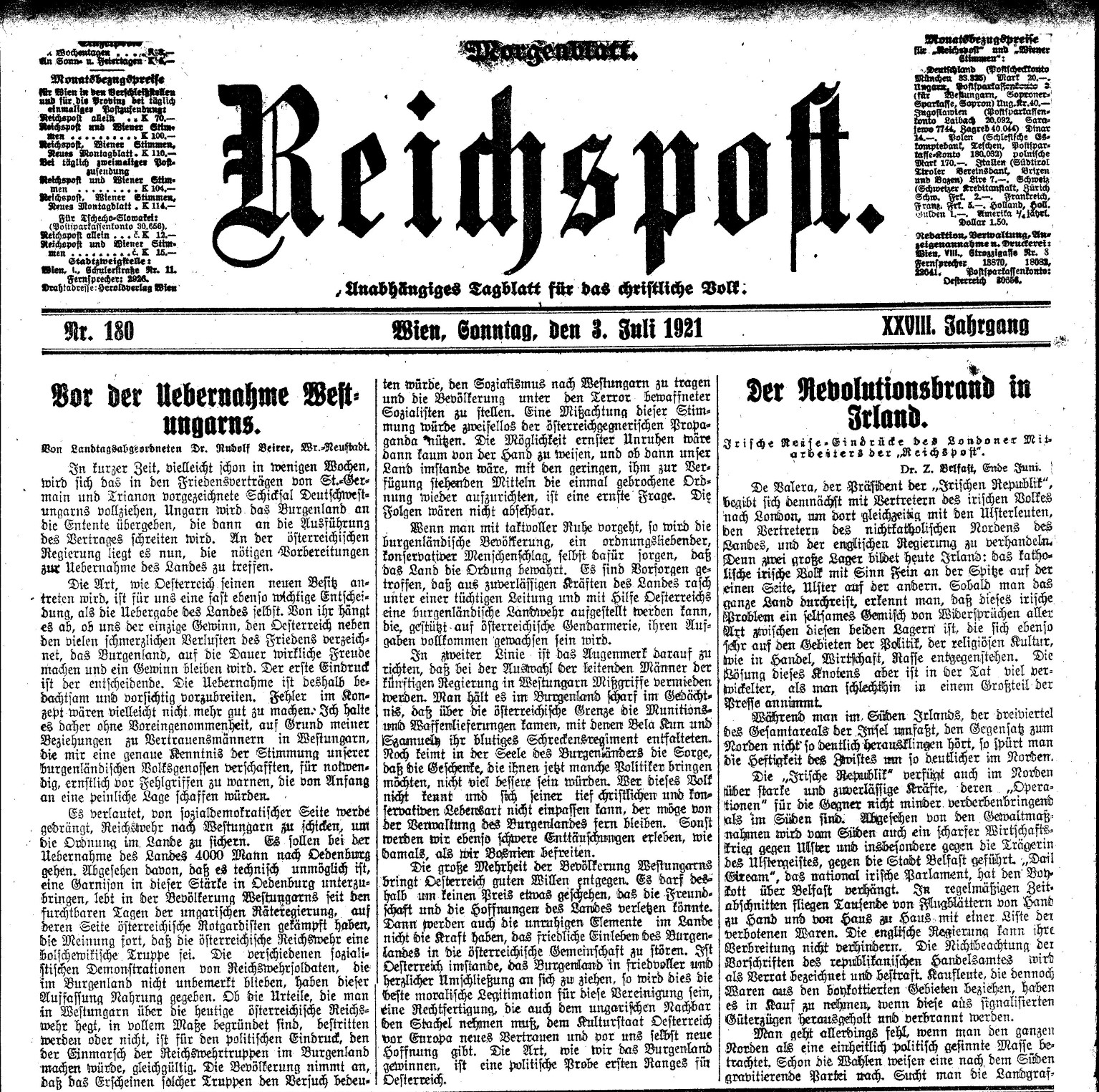 Reichspost 3. Juli 1921